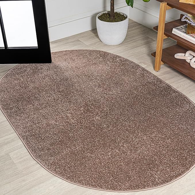 JONATHAN Y Haze Solid Low-Pile Brown 6x9 Oval Indoor Area Rug, Coastal,Bohemian,Minimalist,Classic, Easy-Cleaning for Living Room,Bedroom,Kitchen,Pet Friendly,Non-Shedding (SEU100J-6OV)