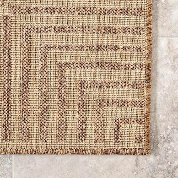 Nuloom Asha Light Brown/Ivory, 6'7" Square, Casual, Striped Border, Soft and Cozy, High Traffic, Stain Resistant, Easy Clean, Durable Area Rug for Indoor/Outdoor Patio, Deck, Porch, Garden, Courtyard