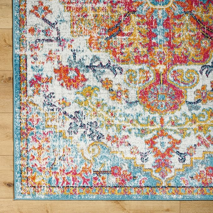 Livabliss Odelia Vintage Bohemian Area Rug,7'10" x 10'3",Orange/Aqua