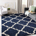 SAFAVIEH Dallas Shag Collection Area Rug - 4' Square, Navy & Ivory, Trellis Design, Non-Shedding & Easy Care, 1.5-inch Thick Ideal for High Traffic Areas in Living Room, Bedroom (SGD257N)