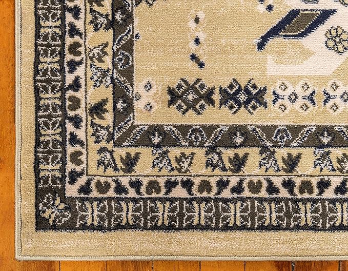 Unique Loom Taftan Collection Border Geometric Tribal Inspired Design Area Rug (9' 10 x 13' 0 Rectangular, Gold/ Gray)