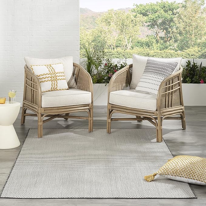 Nourison Home Courtyard Ivory Charcoal 4' x 6' Area Rug - Easy Clean, Non Shedding, Bed Room, Living Room, Dining Room, Kitchen (4' x 6')