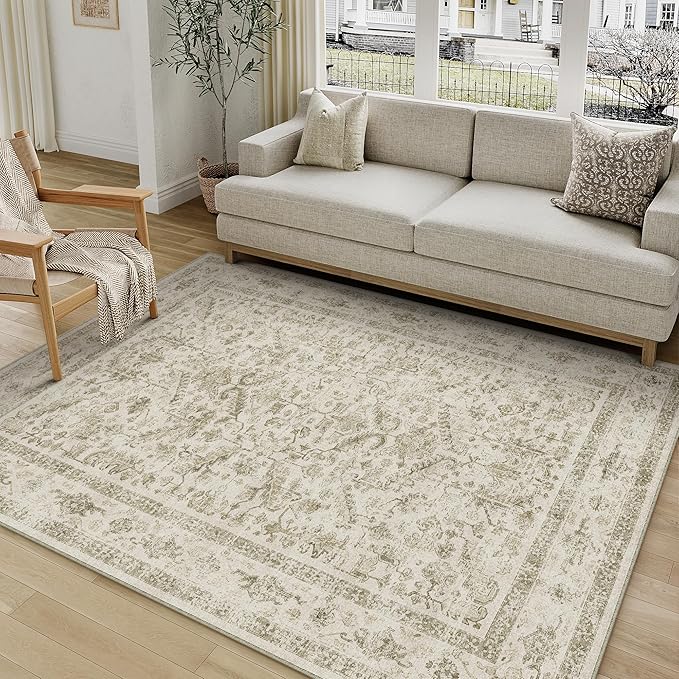 Taupe 4x6 Entryway Rug Vintage Area Carpet Indoor Office Washable Door Mat Entrance Small Low Pile Traditional Distressed Retro Accent Throw Rug Non Slip Kitchen Bathroom
