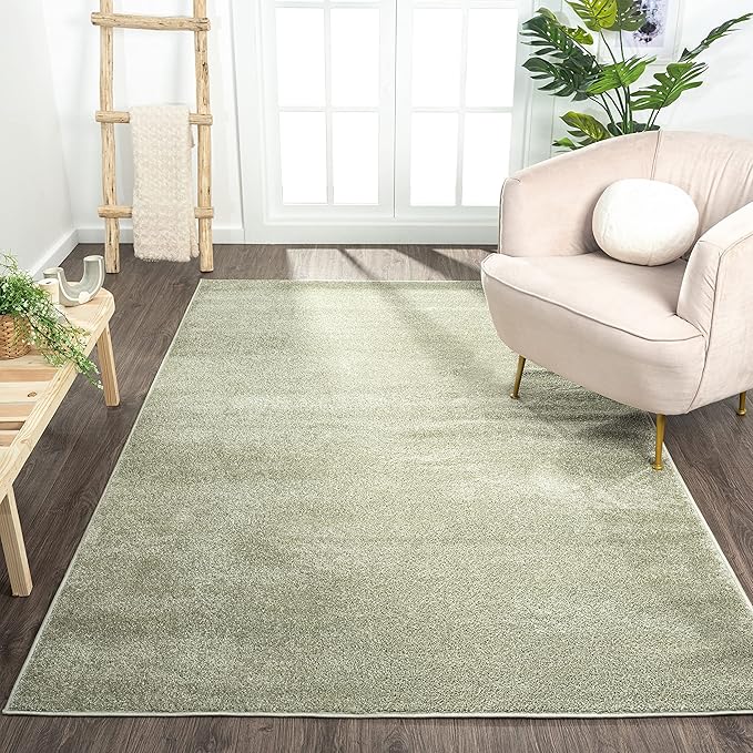 Eyely UES100O-14 Supersoft Haze Solid Low-Pile Indoor Area Rug, Coastal, Bohemian, Minimalist, Classic, Casual for Bedroom,Kitchen,Living Room,Non Shedding,Easy-Washing, Green, 10 X 14