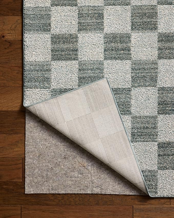 Loloi Chris Loves Julia Calvin Collection CLV-01 Blue/Ivory 9'-6" x 12'-6" Area Rug Checkered Neutral Soft Living Room Bedroom Carpet