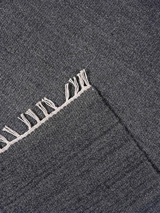 Rugsotic Carpets Hand Woven Flat Weave Kilim Wool ECO-Friendly Area Rugs - 10'x10', Square Shape, Charcoal Color, Solid Plain Design, Low Pile Handmade Rugs for Living Room, Bed Room (D00111)