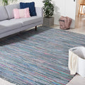 SAFAVIEH Rag Rug Collection Area Rug - 8' x 10', Aqua & Multi, Handmade Boho Stripe Cotton, Ideal for High Traffic Areas in Living Room, Bedroom (RAR121K)
