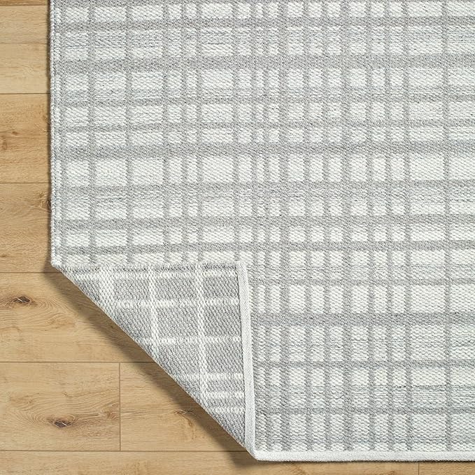 Mark&Day Wool Rugs, 9x12 Ishaq Solid and Border Light Grey Area Rug, Grey Ivory Carpet for Living Room, Bedroom or Kitchen (8'10" x 12')