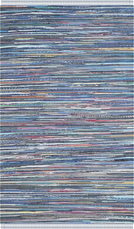 SAFAVIEH Rag Rug Collection Area Rug - 5' x 8', Purple & Multi, Handmade Boho Stripe Cotton, Ideal for High Traffic Areas in Living Room, Bedroom (RAR121D)