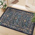 DUKINO 2x3 Entryway Rug, Floral Washable Area Rug with Non Slip Indoor Door Mat, Vintage Low Pile Small Front Door Throw Carpet for Kitchen, Entrance, Bathroom, Bedroom, Dark Blue