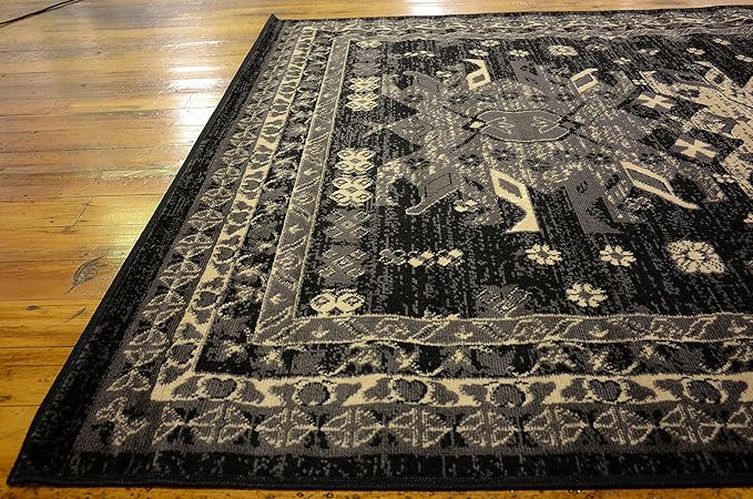 Unique Loom Taftan Collection Border Geometric Tribal Inspired Design Area Rug (5' 0 x 8' 0 Rectangular, Black/ Gray)