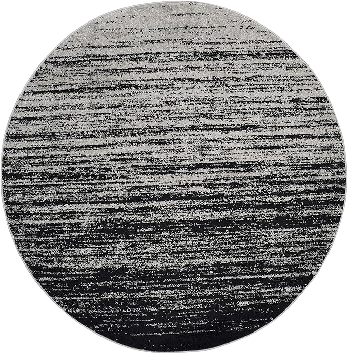 SAFAVIEH Adirondack Collection Area Rug - 6' Round, Silver & Black, Modern Ombre Design, Non Shedding & Easy to Clean, Ideal for Living Room, Bedroom, Office, Dining Space (ADR113A)