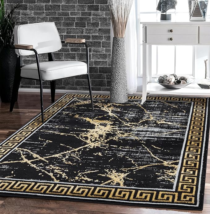 GLORY RUGS Area Rugs Marble 2x3 Black Gold Carpet Modern Abstract Rug Living Room Dining Bedroom Rug