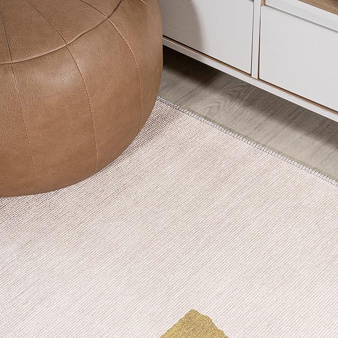 JONATHAN Y Machine Washable Cream/Moss Indoor Area Rug 4X6 ft, Luola Minimalist Geometric for Living Room, Bedroom, Kitchen, Office, Easy-Cleaning, High Traffic, Pet-Friendly, Non-Shedding WSH112A-4