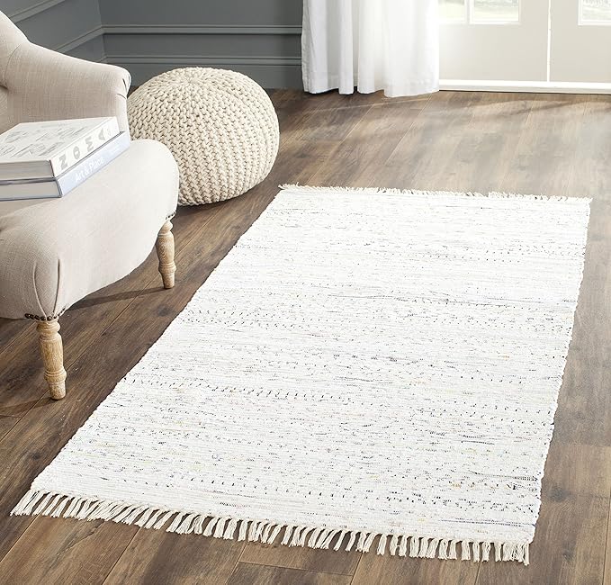 SAFAVIEH Rag Rug Collection Accent Rug - 3' x 5', Ivory & Multi, Handmade Boho Stripe Cotton, Ideal for High Traffic Areas in Entryway, Living Room, Bedroom (RAR121G)