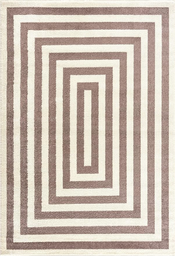 Abani Contemporary Beige & Ivory 7'9" x 10'2" Area Rug, Contrasting Geometric Modern Stripe Symmetrical Living Room Carpet Rugs