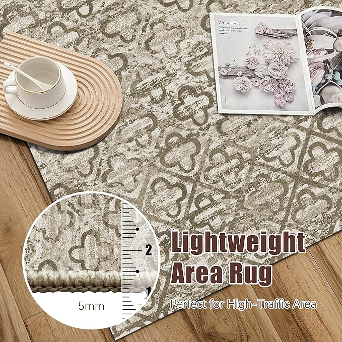RUGSURE Washable Area Rugs, 9' x 12' - 1/6 Thick - Stain & Water Resistant Non-Slip - Perfect Resistant Rug for Living Room, Bedroom, Nursery, Pet & Child Friendly, Vibrant Colors Rugs, Brown