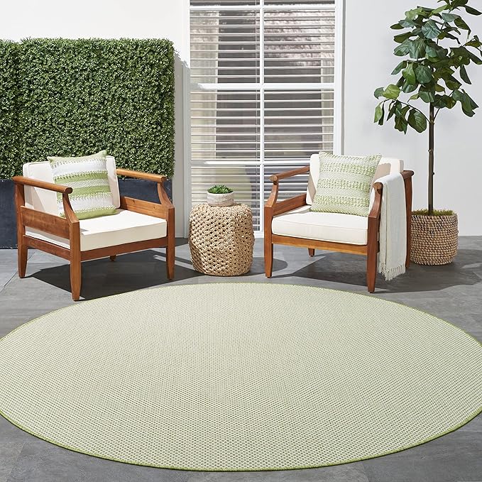 Nourison Home Courtyard Ivory Green 6' x Round Area Rug - Easy Clean, Non Shedding, Bed Room, Living Room, Dining Room, Kitchen (6' x Round)