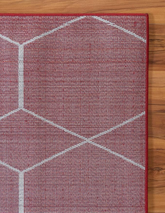 Unique Loom Trellis Frieze Collection Area Rug - Geometric (2' x 6' 1" Runner, Red/ Ivory)