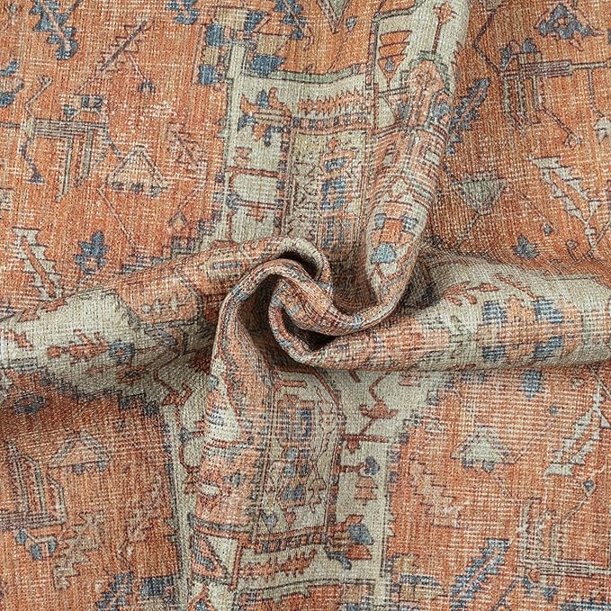 GLN Rugs Traditional Collection - Machine Washable Area Rug, Traditional Washable, Non Slip, Low Pile Chenille Rug, Living Room, Bedroom, Kitchen Rug (2' x 3' Terra/Multicolor)