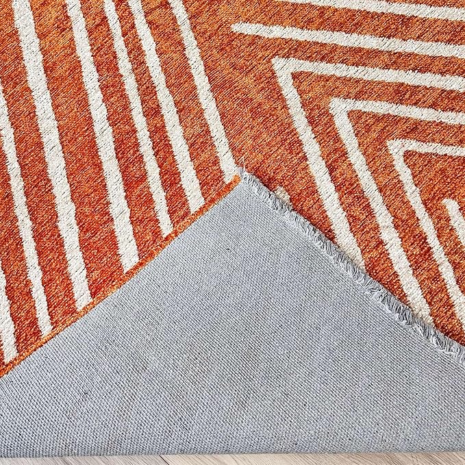 Alfa Rich 5x8 Geometric Burnt Orange Off White Washable Area Rugs for Living Room Bedroom Cotton Rug