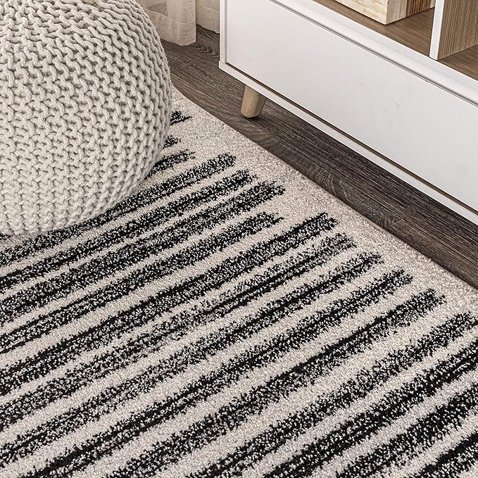 JONATHAN Y Khalil Modern Berber Stripe Cream/Black 3x3 Square Indoor Area Rug, Contemporary, Bohemian, Easy-Cleaning for Living Room, Bedroom, Kitchen, Pet Friendly, Non-Shedding (MOH207A-3SQ)