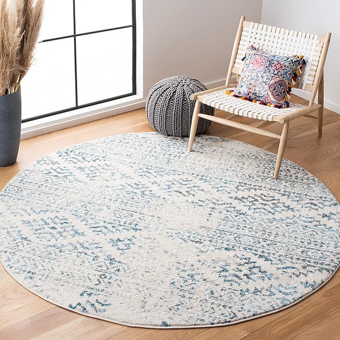 SAFAVIEH Tulum Collection Area Rug - 12' Round, Ivory & Turquoise, Moroccan Boho Tribal Design, Non-Shedding & Easy to Clean, Ideal for Living Room, Bedroom, Dining Space (TUL272E)