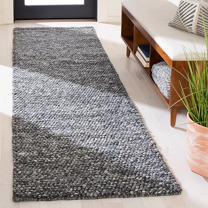 SAFAVIEH Natura Collection Runner Rug - 2'3" x 12', Dark Grey, Handmade Wool Blend, Textured Design, Ideal for Hallway, Bedroom, Foyer (NAT620H)