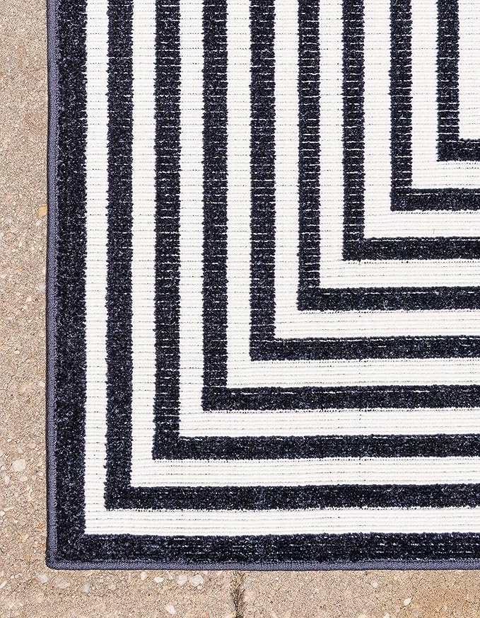 Unique Loom Sabrina Soto Outdoor Collection Geometric, Modern, Vibrant, Carved Area Rug (2' 0 x 6' 0 Runner, Navy Blue/ Ivory)