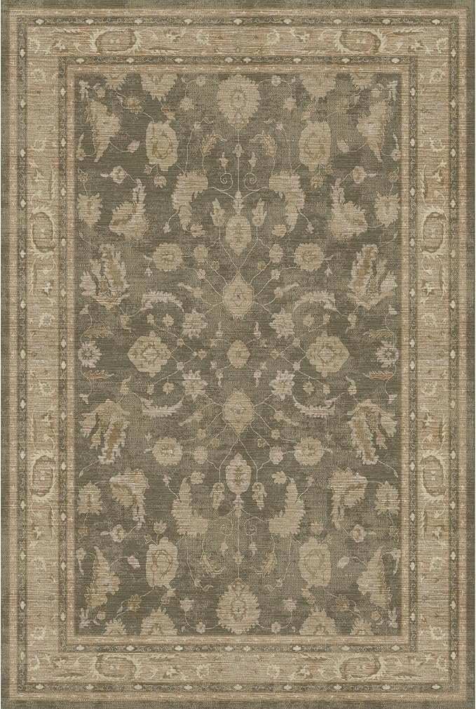 Kuden 5x7 Area Rug, Machine Washable Area Rug with Non-Slip Backing, Vintage Style, Soft, Easy Clean, Low Pile Rug for Living Room, Bedroom, Dining Room