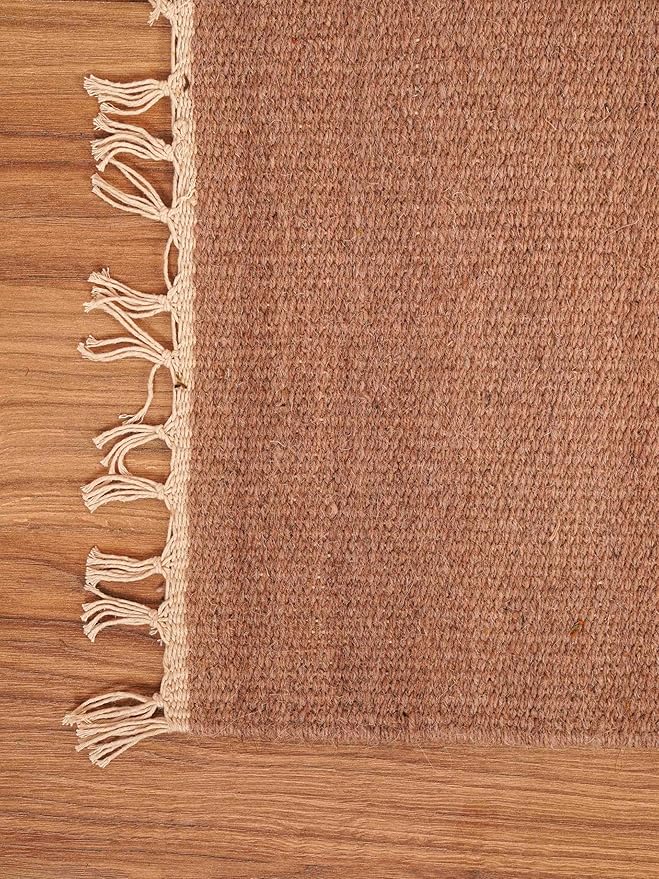 Rugsotic Carpets Hand Woven Flat Weave Kilim Wool ECO-Friendly Area Rugs - 3'x5', Rectangle Shape, Light Brown Color, Solid Plain Design, Low Pile Handmade Rugs for Living Room (D00111)