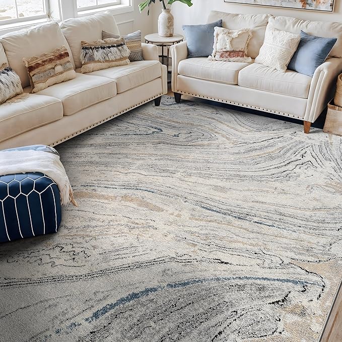 Rugshop Marble Swirl Distressed Gray Area Rug 6' 6" x 9' Ideal for Living Rooms, Bedrooms, or Under 6Person Dining Tables