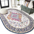 JONATHAN Y Boho Vintage Blue/Multi 6x9 Oval Area Rug, Bohemian Flair Medallion, Floral Easy-Cleaning High Traffic for Living Room, Bedroom, Kitchen, Pet-Friendly, Non Shedding (BMF106A-6OV)