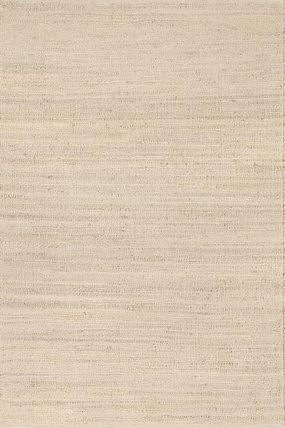 nuLOOM 8 Square Elfriede Jute & Cotton Hand Woven Area Rug, Natural, Solid Rustic Farmhouse Style, Weaved Design, Natural Fiber, For Bedroom, Living Room, Dining Room, Hallway, Office, Entryway