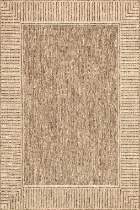 Nuloom Asha Light Brown/Ivory, 10' x 13', Casual, Striped Border, Soft and Cozy, High Traffic, Stain Resistant, Easy Clean, Durable Area Rug for Indoor/Outdoor Patio, Deck, Porch, Garden, Courtyard