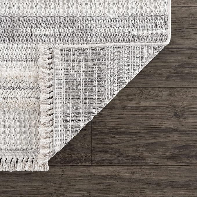 Hauteloom Dishman Living Room, Bedroom Area Rug - Farmhouse - Cream, Light Gray - 18" x 18" Sample