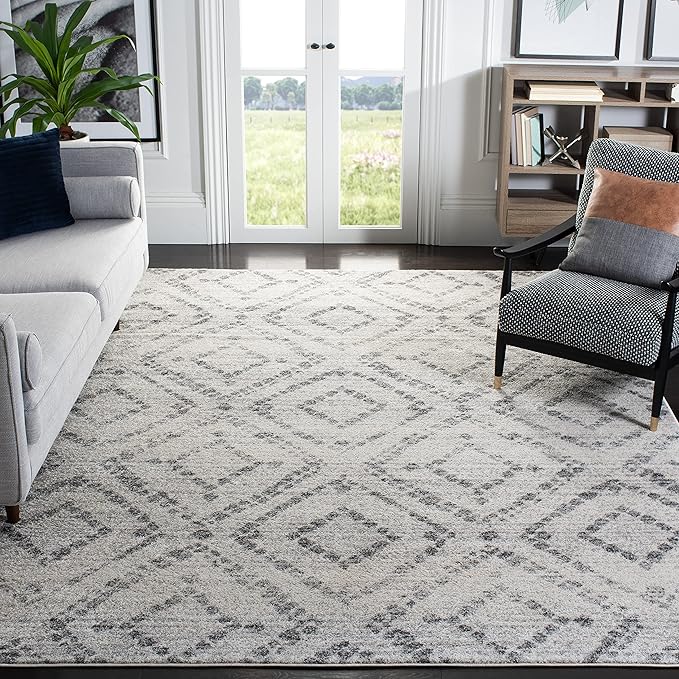 SAFAVIEH Adirondack Collection Area Rug - 12' Square, Light Grey & Grey, Modern Diamond Distressed Design, Non-Shedding & Easy Care, Ideal for High Traffic Areas in Living Room, Bedroom (ADR131C)