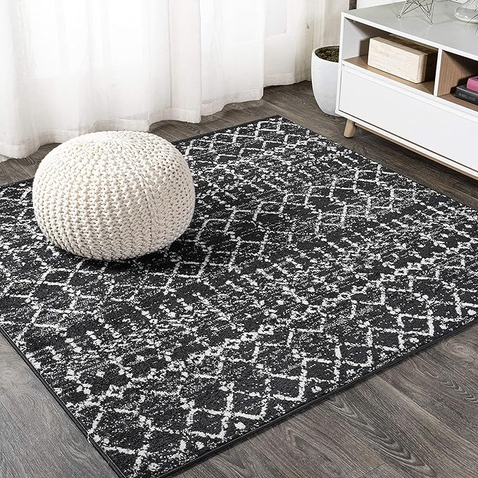 JONATHAN Y Boho Vintage Diamond Black/Ivory Square Area Rug 4X4 ft, Moroccan Hype for Living Room, Bedroom, Kitchen, Office, Easy-Cleaning, High Traffic, Pet-Friendly, Non-Shedding (MOH101D-4SQ)