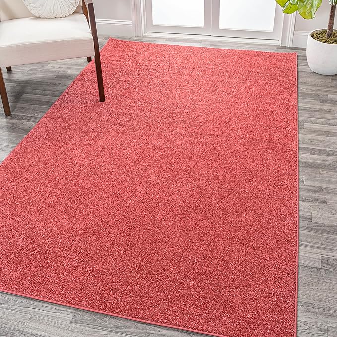 Eyely UES100E-9 Supersoft Haze Solid Low-Pile Indoor Area Rug, Coastal, Bohemian, Minimalist, Classic, Casual for Bedroom,Kitchen,Living Room,Non Shedding,Easy-Washing, Red, 9 X 12