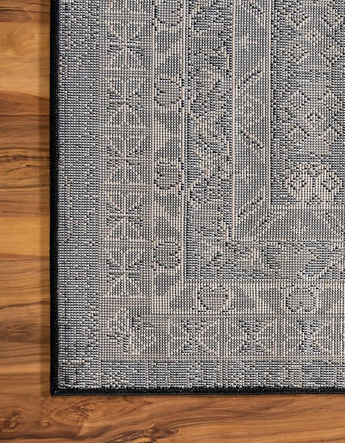 Unique Loom Taftan Collection Border Geometric Tribal Inspired Design Area Rug (2' 11 x 16' 5 Runner, Black/ Gray)