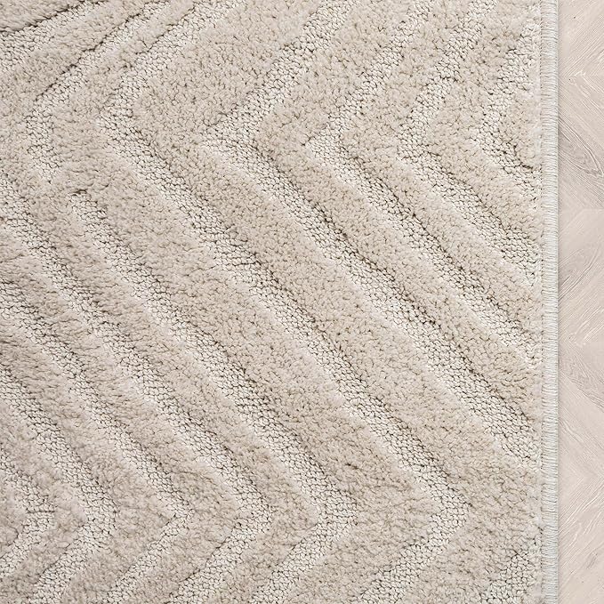 Well Woven Custom Size Hallway Stair Runner - Choose Your Length - 27 Inches Wide x 80 Feet Long Runner (27" x 80' Runner) Rug - Ivory Relajo Soft Touch, Modern Geometric - Hi-Lo Pile