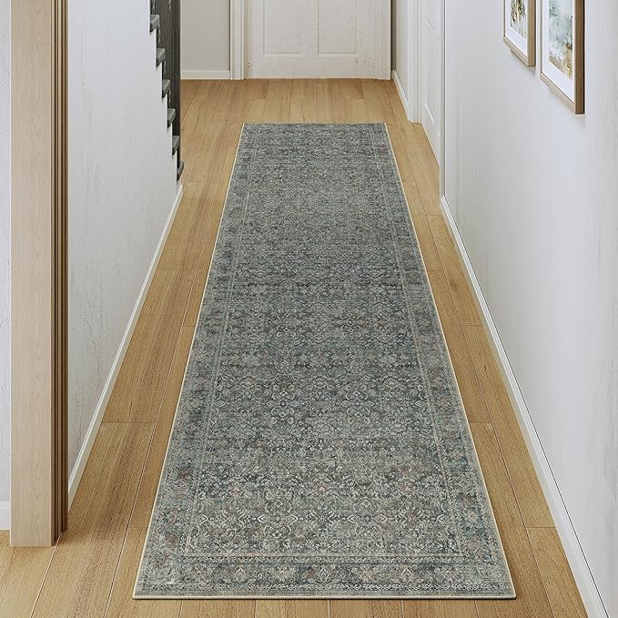 Runner Rug 2x6 Gray Hallway Washable Kitchen Vintage Carpet Non Slip Long Indoor Bedroom Retro Traditional Grey Accent Throw Rug for Bathroom Office Entryway Laundry Dining