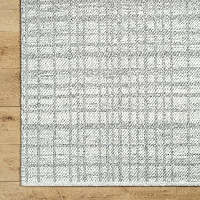 Mark&Day Wool Rugs, 5x8 Ishaq Solid and Border Light Grey Area Rug, Grey Ivory Carpet for Living Room, Bedroom or Kitchen (5' x 7'6")