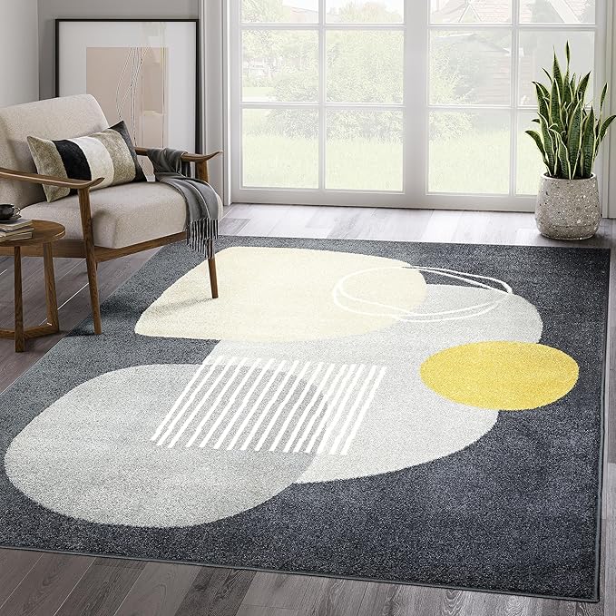 Abani Deco Collection Area Rug - Grey Minimalist Design -4' x 6' - Easy to Clean - Durable for Kids and Pets - Non-Shedding - Medium Pile - Soft Feel - for Living Room, Bedroom & Office