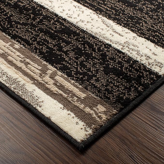 Superior Indoor Runner Rug, Jute Backed, Modern Geometric Patchwork Floor Decor for Bedroom, Office, Living Room, Entryway, Hardwood Floors, Rockwood Collection, 2' 7" x 8', Chocolate