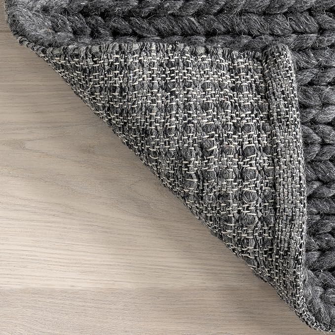 Nuloom Penelope Charcoal, 5' x 8', Hand-Braided, Wool & Cotton, Soft and Textured, High Traffic, Stain Resistant, Easy Clean, Durable Area Rug for Bedroom, Living Room, Dining, Foyer, Entryway