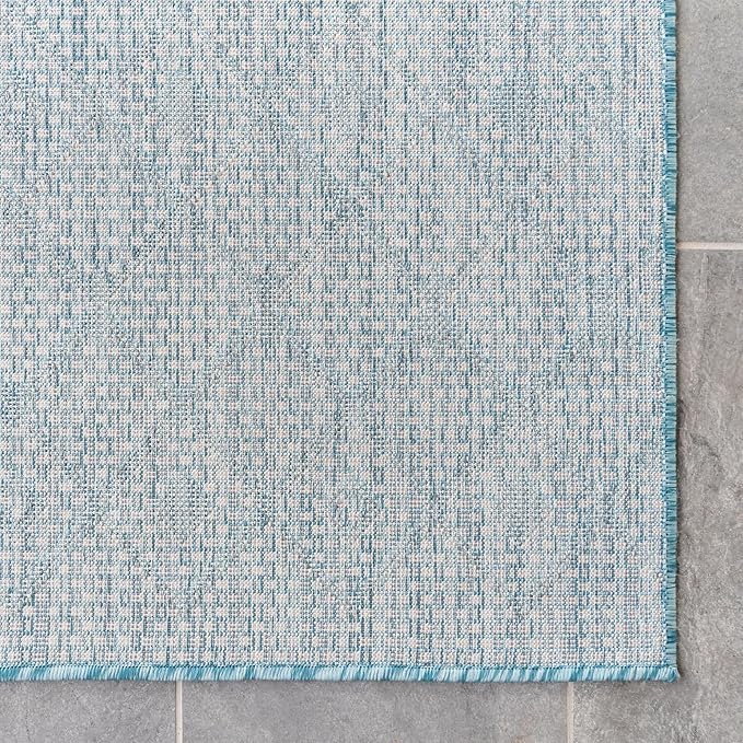 Unique Loom Outdoor Trellis Collection Area Rug - Tribal Trellis (10' x 13' 1" Rectangle, Aqua/ Ivory)