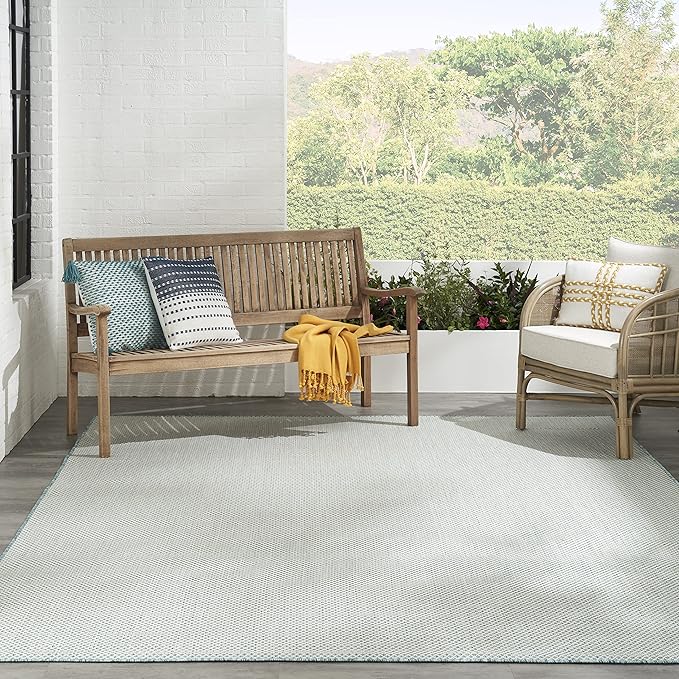 Nourison Home Courtyard Ivory Aqua 9' x 12' Area Rug - Easy Clean, Non Shedding, Bed Room, Living Room, Dining Room, Kitchen (9' x 12')
