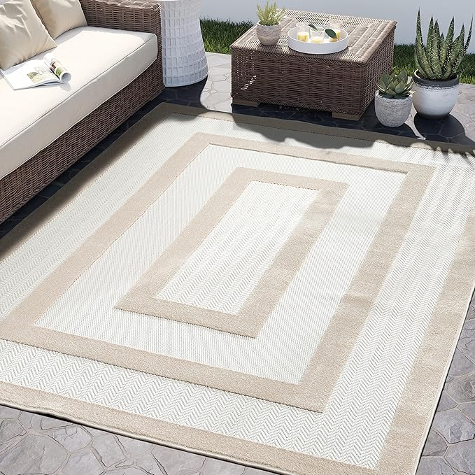 Abani Area Rugs - Modern Minimalist Pattern - Cream Rug for Living Room, Bedroom, Dining Room - Indoor/Outdoor - Easy to Clean - Non-Shedding - 6' x 9"