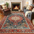YJ.GWL Area Rugs for Living Room 5x7 Machine Washable Rugs, Non Slip Floral Vintage Rug Indoor Carpet, Stain Resistant Large Rug for Bedroom Dining Room, Orange-Red